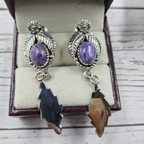 Charoite 925 Sterling Silver Southwest Stud Earring (REXT29-222)