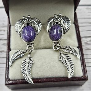 Charoite 925 Sterling Silver Southwest Stud Earring (REXT29-216)