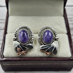 Charoite 925 Sterling Silver Southwest Stud Earring (REXT29-240)