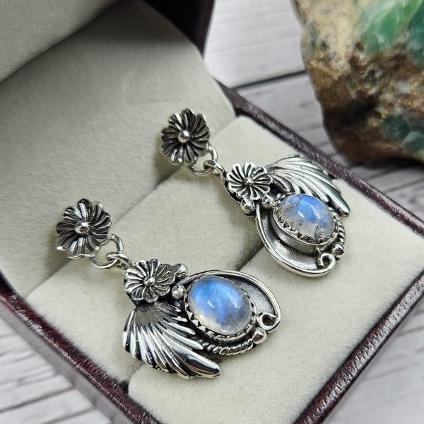 Rainbow Moonstone 925 Sterling Silver Southwest Stud Earring (REXT29-254) - Image 2
