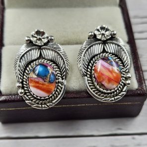 Pink Dahlia Turquoise 925 Sterling Silver Southwest Stud Earring (REXT29-265)