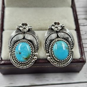 Mohave Turquoise 925 Sterling Silver Southwest Stud Earring (REXT29-266)