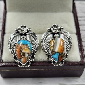 Spiny Oyster Turquoise 925 Sterling Silver Southwest Stud Earring (REXT29-278)