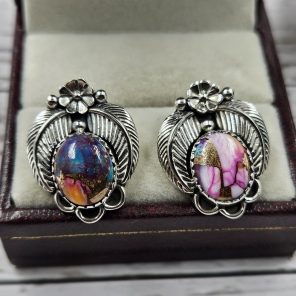 Pink Dahlia Turquoise 925 Sterling Silver Southwest Stud Earring (REXT29-276)