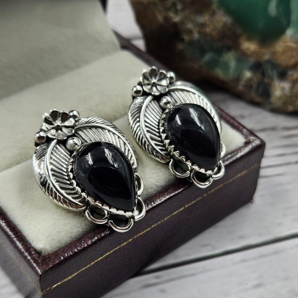 Black Onyx 925 Sterling Silver Southwest Stud Earring (REXT29-280) - Image 2