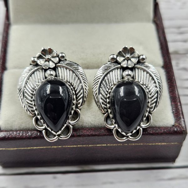 Black Onyx 925 Sterling Silver Southwest Stud Earring (REXT29-280)