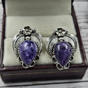 Charoite 925 Sterling Silver Southwest Stud Earring (REXT29-275)