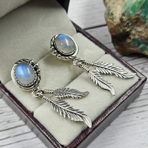 Rainbow Moonstone 925 Sterling Silver Southwest Stud Earring (REXT29-257) - Image 2