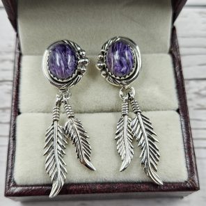 Charoite 925 Sterling Silver Southwest Stud Earring (REXT29-260)