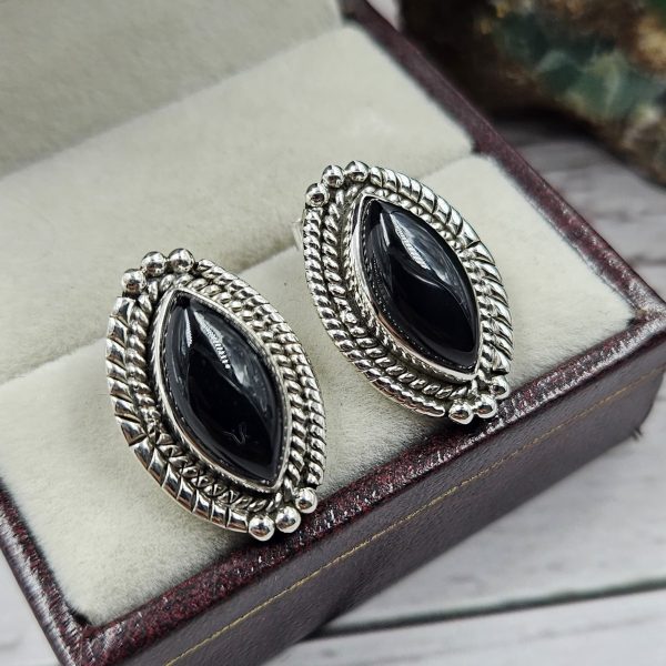 Black Onyx 925 Sterling Silver Southwest Stud Earring (REXT29-271) - Image 2