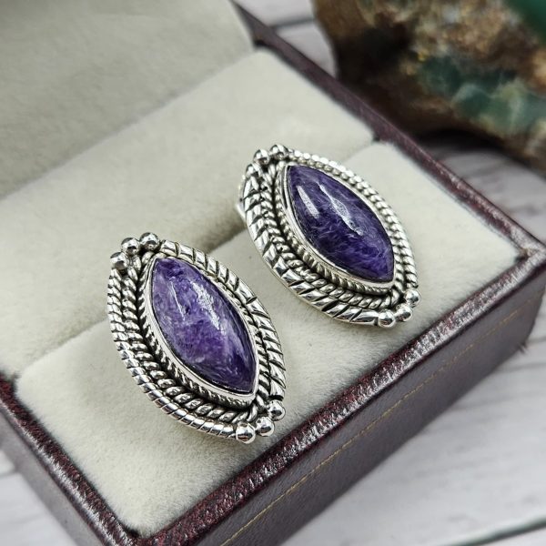 Charoite 925 Sterling Silver Southwest Stud Earring (REXT29-269) - Image 2