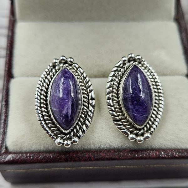 Charoite 925 Sterling Silver Southwest Stud Earring (REXT29-269)