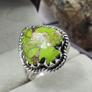 Spade Green Copper Turquoise 925 Silver Ring (RS5-5)