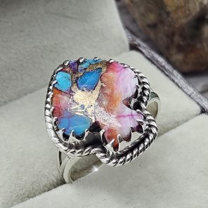 Spade Pink Dahlia Turquoise 925 Silver Ring (RS5-3)