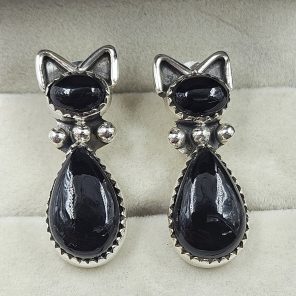 Black Onyx 1.5â€³ Cat Studs 925 Silver Earring (RS26-104)