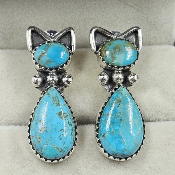 Mohave Turquoise 1.5â€³ Cat Studs 925 Silver Earring (RS26-106)