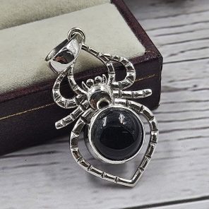 Spider Black Onyx 1.5" Southwest Style 925 Silver Pendant (RS49-10)