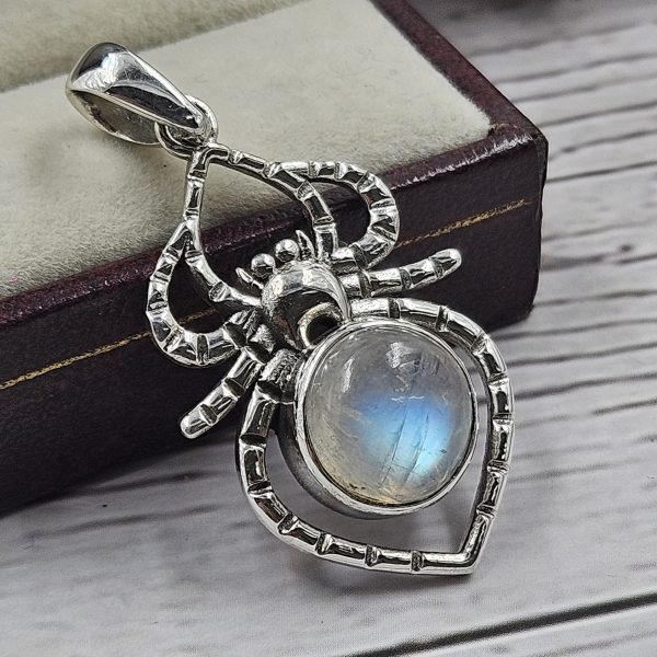 Spider Rainbow Moonstone 1.5" Southwest Style 925 Silver Pendant (RS49-8)