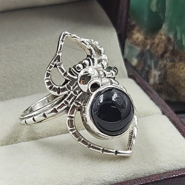 Spider Black Onyx Southwest Style 925 Silver Ring (RS49-5) - Image 2