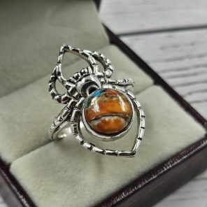 Spider Spiny Oyster Turquoise Southwest Style 925 Silver Ring (RS49-6)