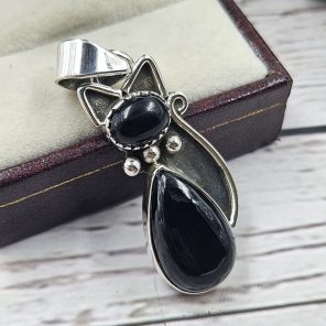Black Onyx 1.5â€³ Cat 925 Silver Pendant (RS26-108)