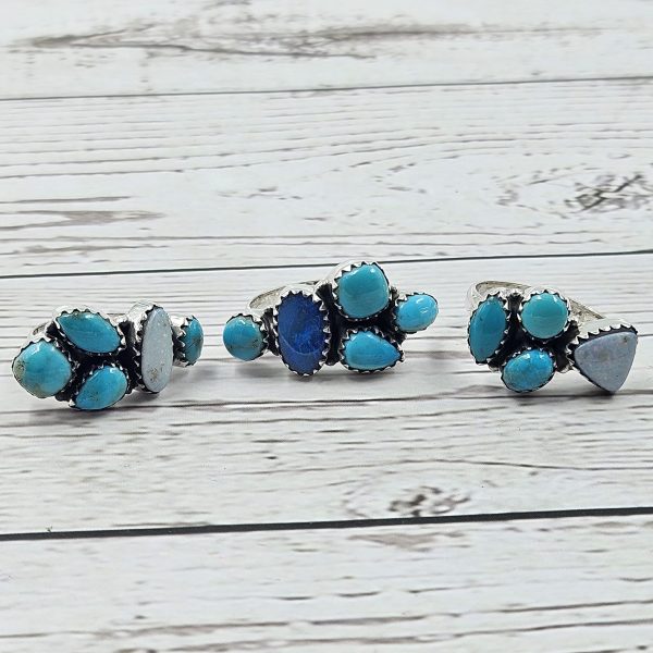 Australian Opal & Kingman Turquoise Southwest Style 925 Silver Ring (REXT13-38)