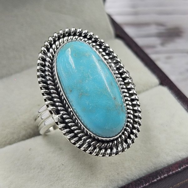 Arizona Turquoise Southwest Style 925 Silver Ring (REXT12-64)