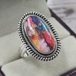 Pink Dahlia Turquoise Southwest Style 925 Silver Ring (REXT12-62)