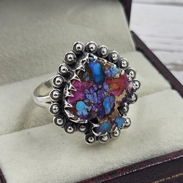Spade Pink Dahlia Turquoise 925 Sterling Silver Ring (REXT17-14) - Image 2