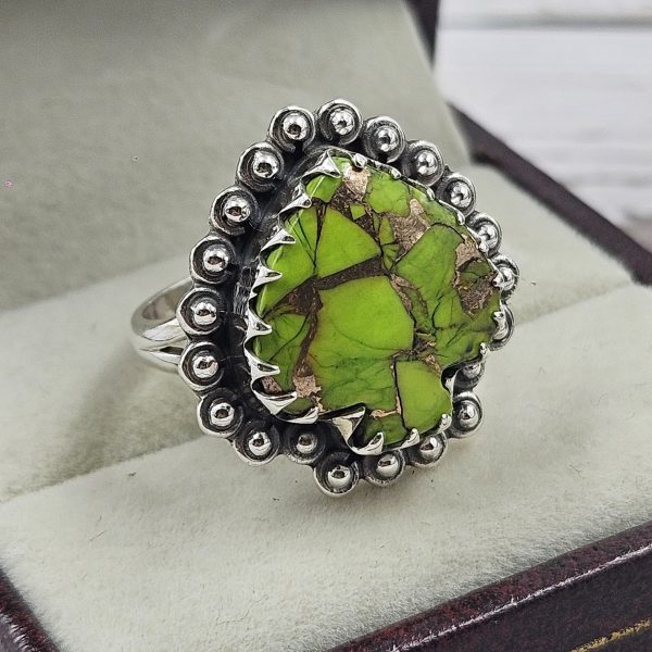 Spade Green Copper Turquoise 925 Sterling Silver Ring (REXT17-16) - Image 2