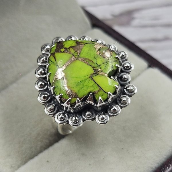 Spade Green Copper Turquoise 925 Sterling Silver Ring (REXT17-16)
