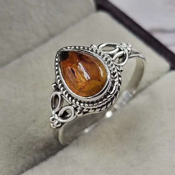 Dainty Amber 925 Sterling Silver Ring (REXT2-6)