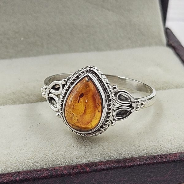 Dainty Amber 925 Sterling Silver Ring (REXT2-6) - Image 2