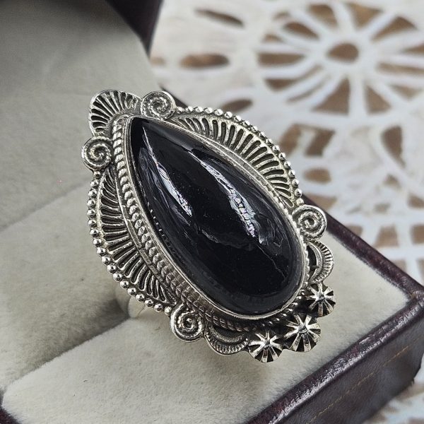 Black Onyx 925 Sterling Silver Ring (REXT50-74)