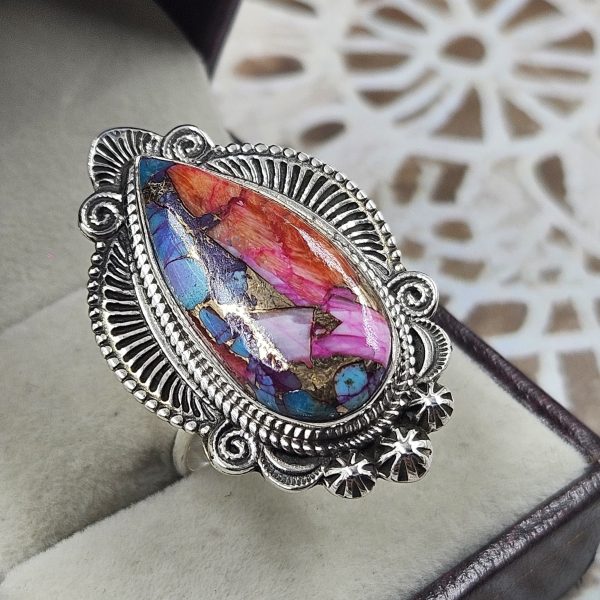 Pink Dahlia Turquoise 925 Sterling Silver Ring (REXT50-72)