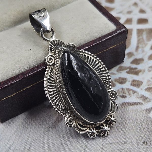 Black Onyx 1.5â€³ 925 Silver Pendant (REXT50-76) - Image 2