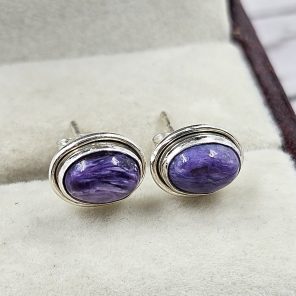 Charoite 925 Sterling Silver Stud Earring (RS10-271)