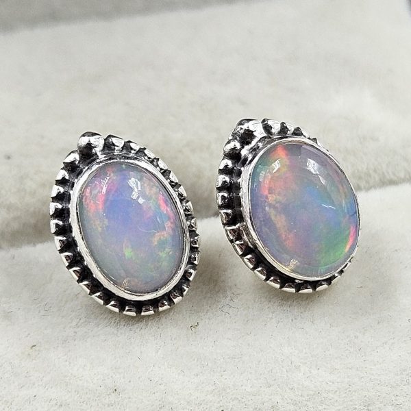 Ethiopian Opal 925 Sterling Silver Stud Earring (RS10-268)