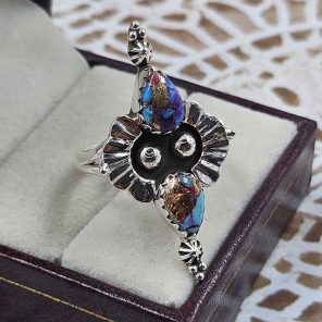 Pink Dahlia Turquoise 925 Sterling Silver Ring (REXT59-11)
