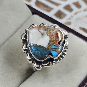 Spade Spiny Oyster Turquoise 925 Sterling Silver Ring (RS38-10)