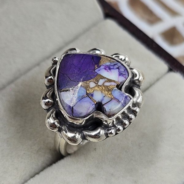 Spade Blue Spiny Oyster Turquoise 925 Sterling Silver Ring (RS38-11)