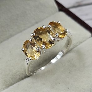 Triple Citrine 925 Silver w/ Rhodium Ring (REXT11-195)