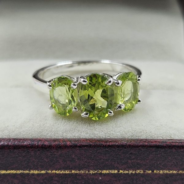Triple Peridot 925 Silver w/ Rhodium Ring (REXT11-196) - Image 2
