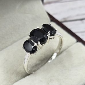 Triple Black Onyx 925 Silver w/ Rhodium Ring (REXT11-197)