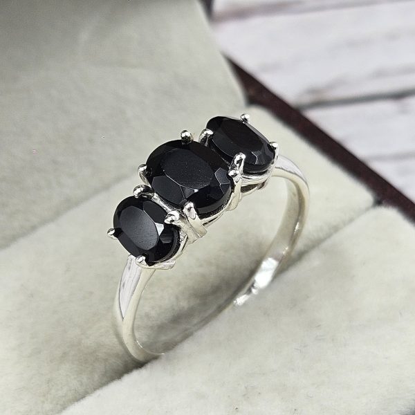 Triple Black Onyx 925 Silver w/ Rhodium Ring (REXT11-197)
