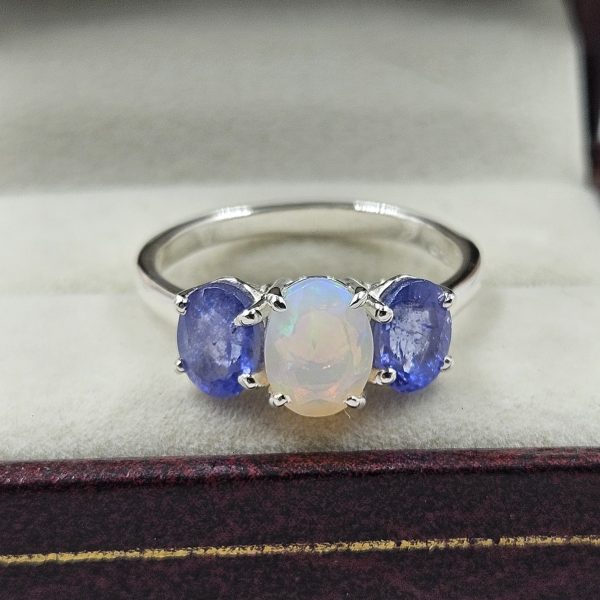 Triple Opal & Tanzanite 925 Silver w/ Rhodium Ring (REXT11-201) - Image 2