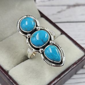 Kingman Turquoise Southwest 925 Silver Ring (REXT71-59)