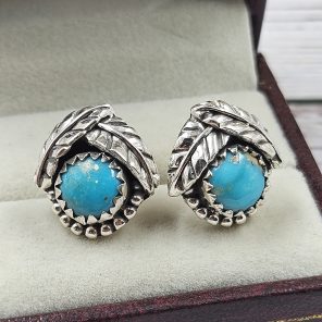 Kingman Turquoise Southwest 925 Sterling Silver Stud Earring (REXT11-194)