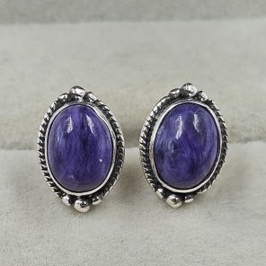 Charoite 925 Sterling Silver Stud Earring (REXT60-98)