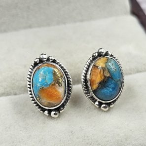 Spiny Oyster Turquoise 925 Sterling Silver Stud Earring (REXT60-96)